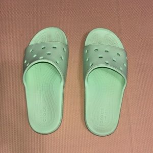 light green croc slides